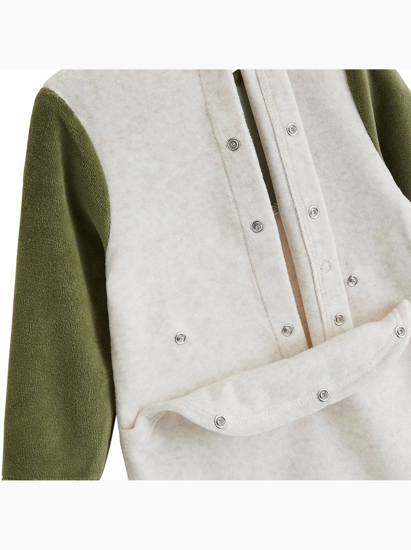 Pyjama bébé avec pieds retroussables en velours pistache Beige - Kiabi