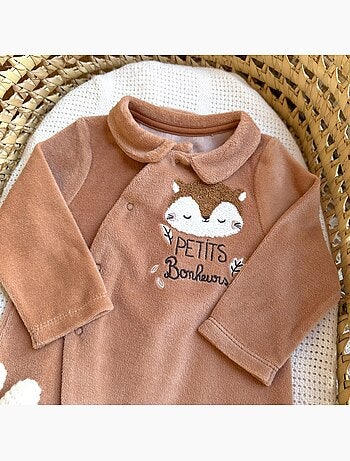 Pyjama bébé en velours côtelé caramel