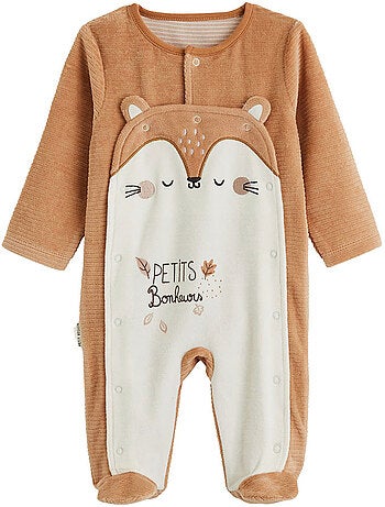 Pyjama bébé en velours côtelé ouverture pont caramel