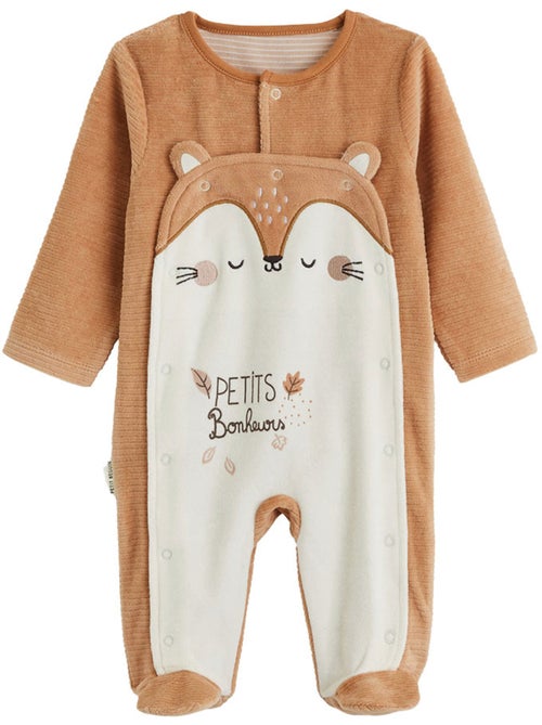 Pyjama bébé en velours côtelé ouverture pont caramel - Kiabi