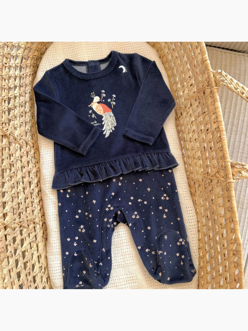 Pyjama bébé en velours ollie Bleu - Kiabi