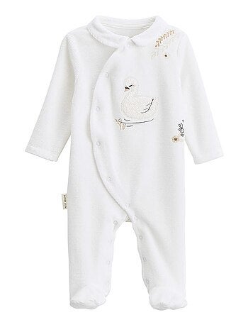 Pyjama bébé en velours ouverture croisée perle