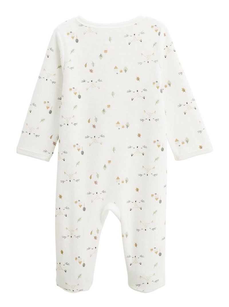 Pyjama bébé en velours ouverture pont Bisous Ecru - Kiabi