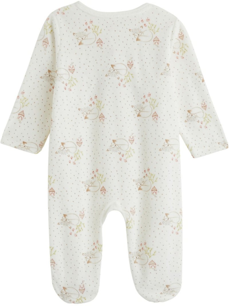 Pyjama bébé en velours ouverture pont doucette Ecru - Kiabi