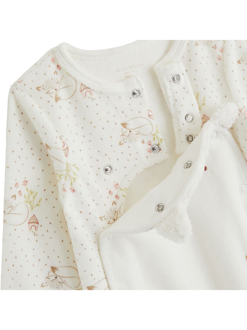 Pyjama bébé en velours ouverture pont doucette Ecru - Kiabi