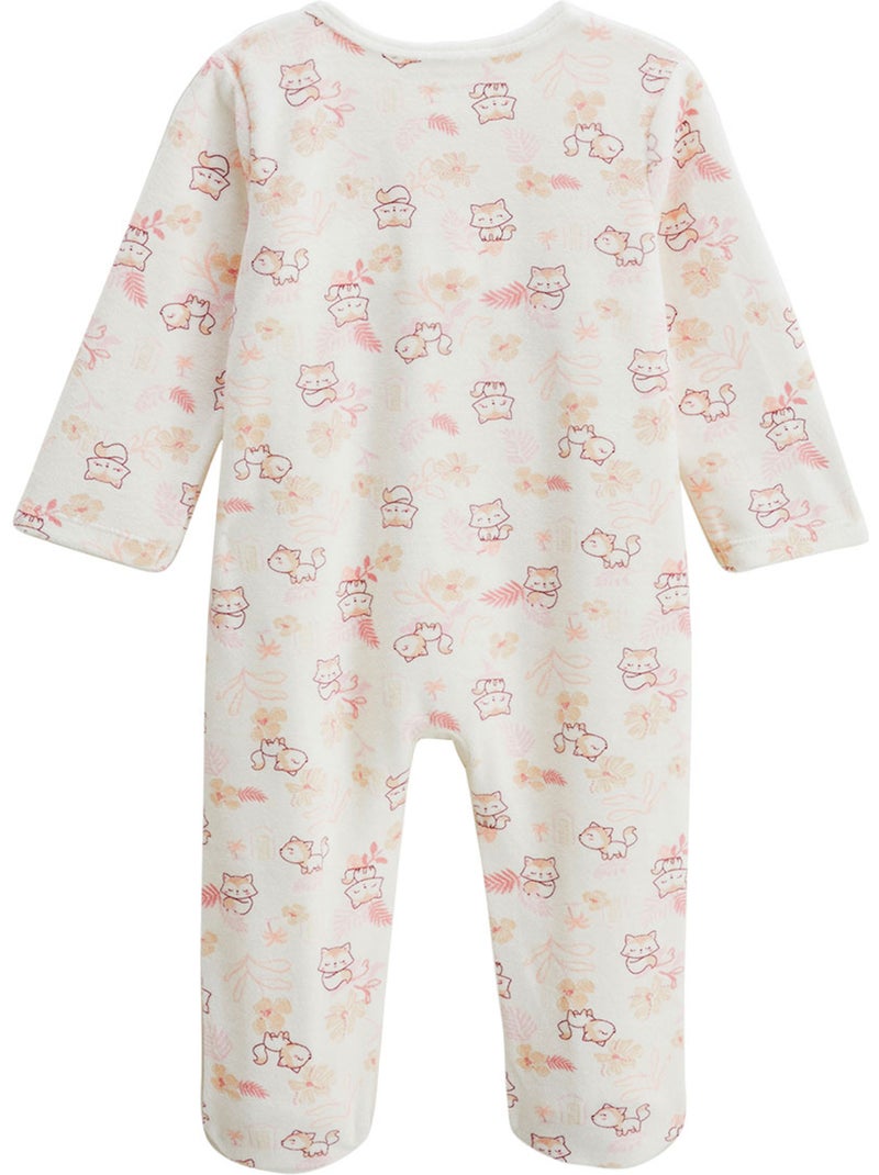Pyjama bébé en velours ouverture pont Louison Ecru - Kiabi