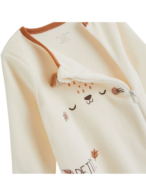 Pyjama bébé en velours ouverture zippée caramel - Kiabi