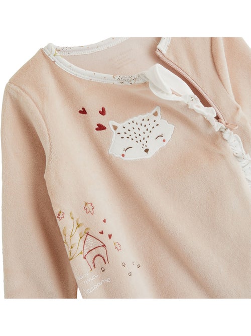 Pyjama bébé en velours ouverture zippée doucette - Kiabi