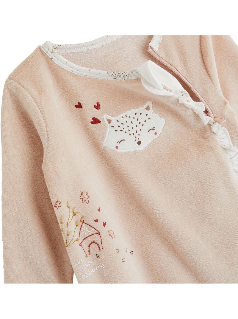 Pyjama bébé en velours ouverture zippée doucette Rose - Kiabi