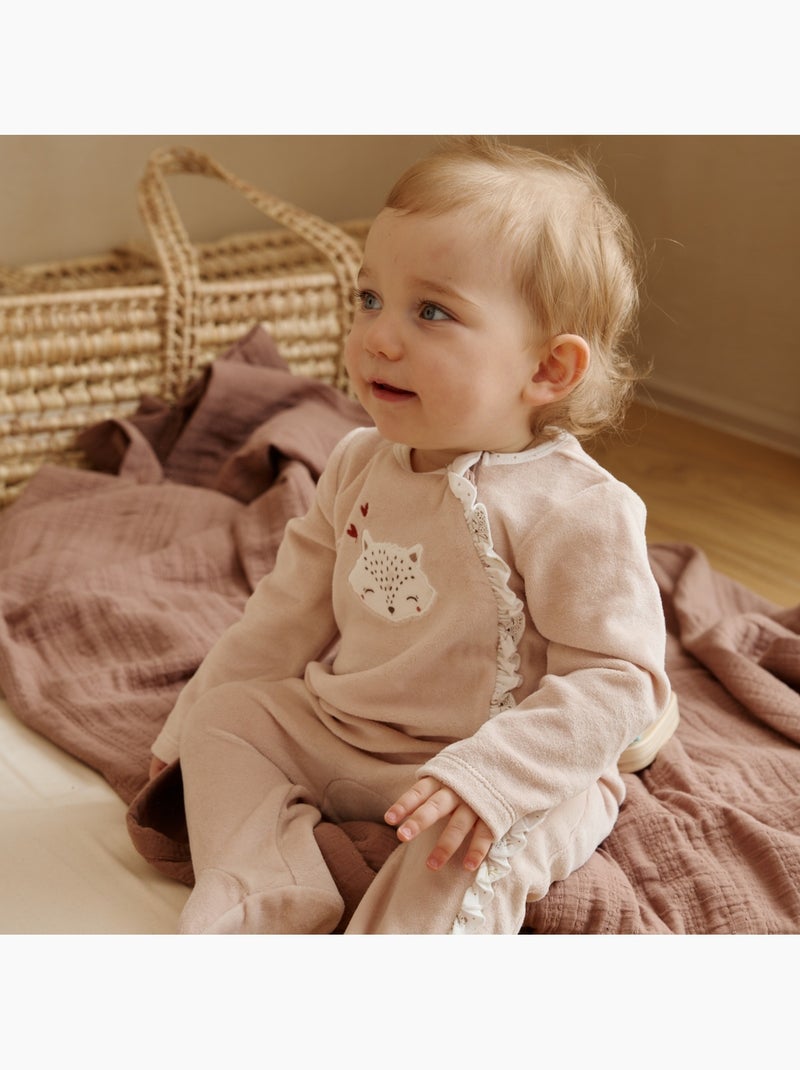 Pyjama bébé en velours ouverture zippée doucette Rose - Kiabi