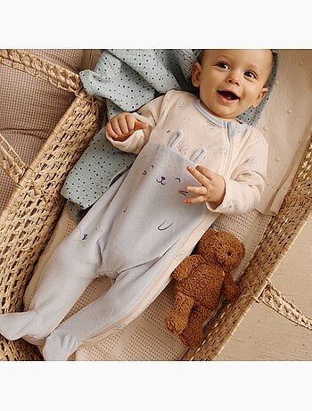 Pyjama bébé en velours ouverture zippée voix lactée