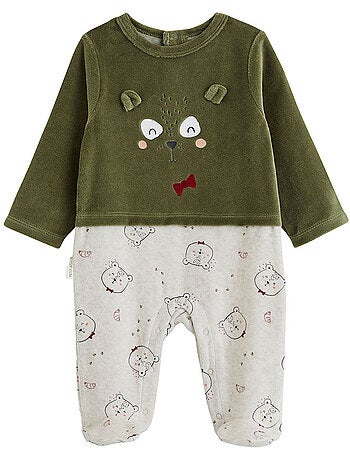 Pyjama bébé en velours pistache