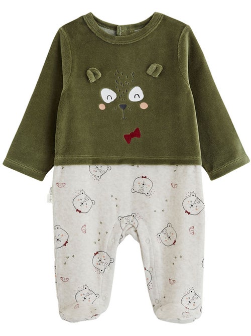 Pyjama bébé en velours pistache - Kiabi