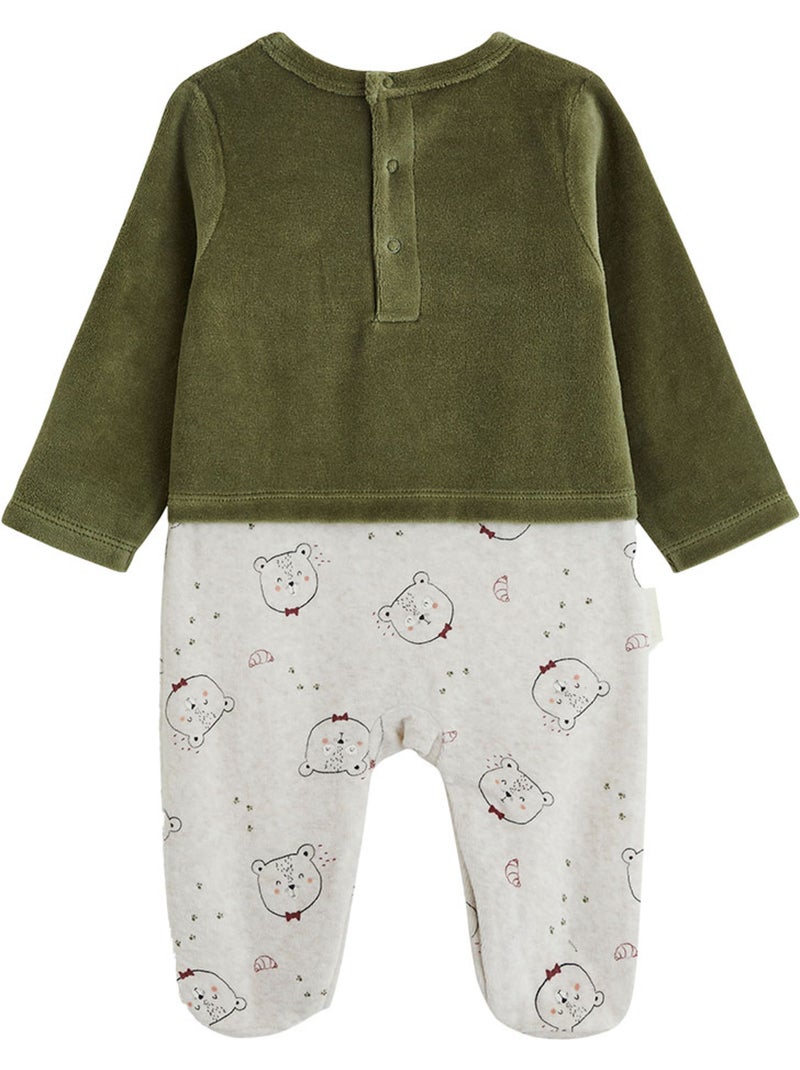 Pyjama bébé en velours pistache Kaki - Kiabi