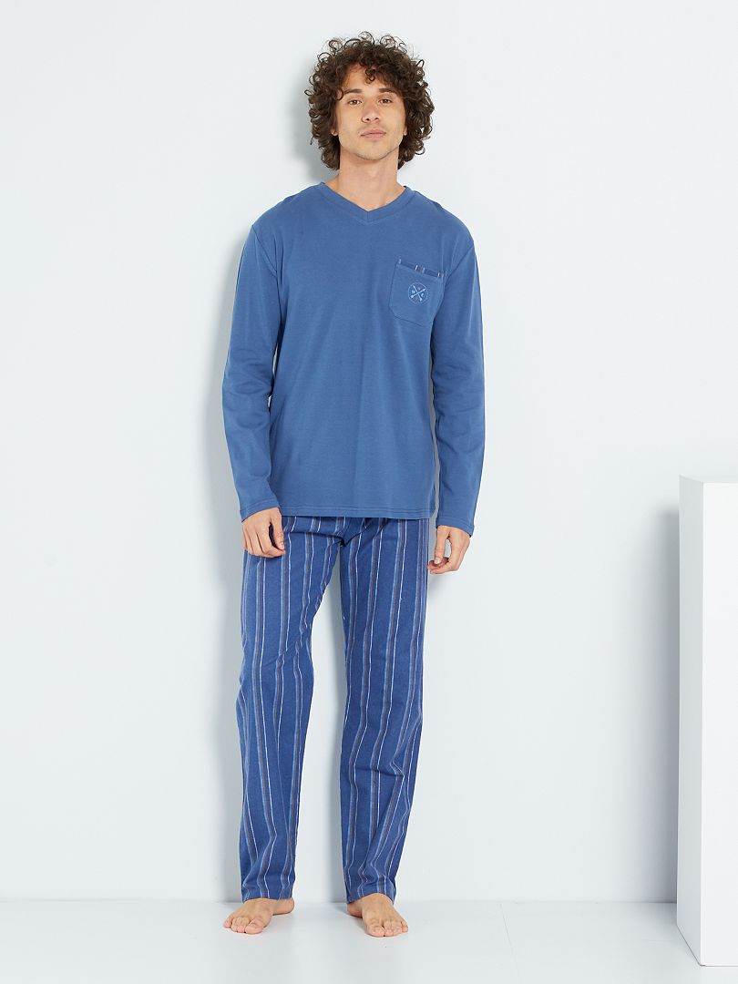 Pyjama bi-matière bleu marine - Kiabi