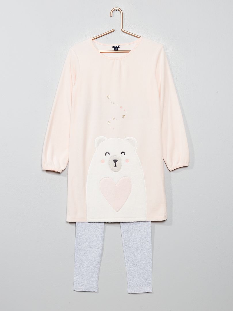 Pyjama bi-matière 'ours' rose - Kiabi