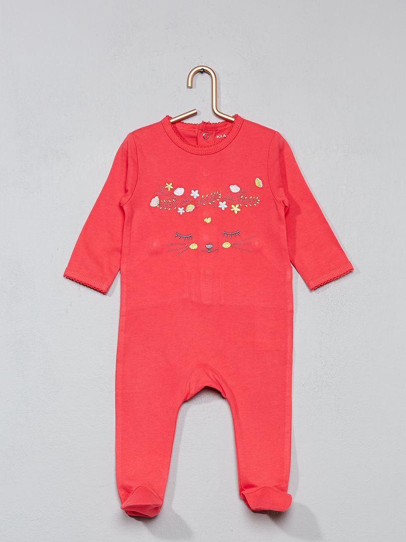 Pyjama brodé avec pieds rose - Kiabi