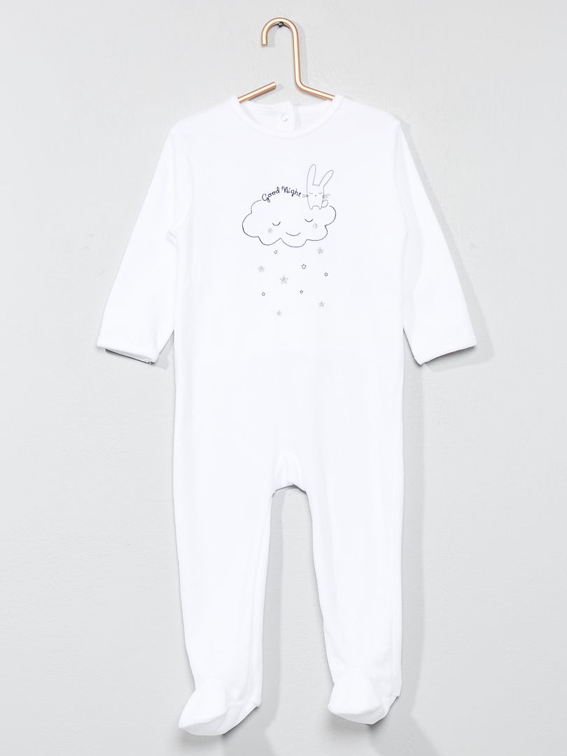 Pyjama brodé en velours blanc - Kiabi