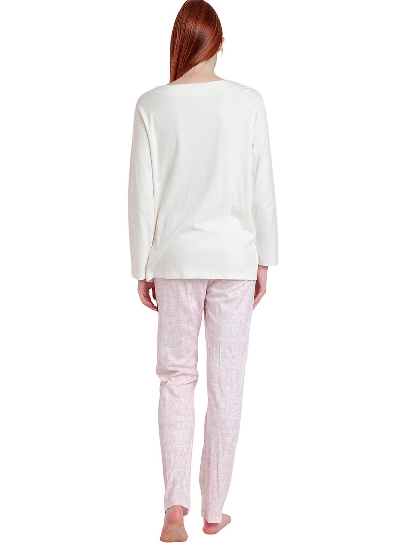 Pyjama broek met lange mouwen top la vie est belle Ecru - Kiabi