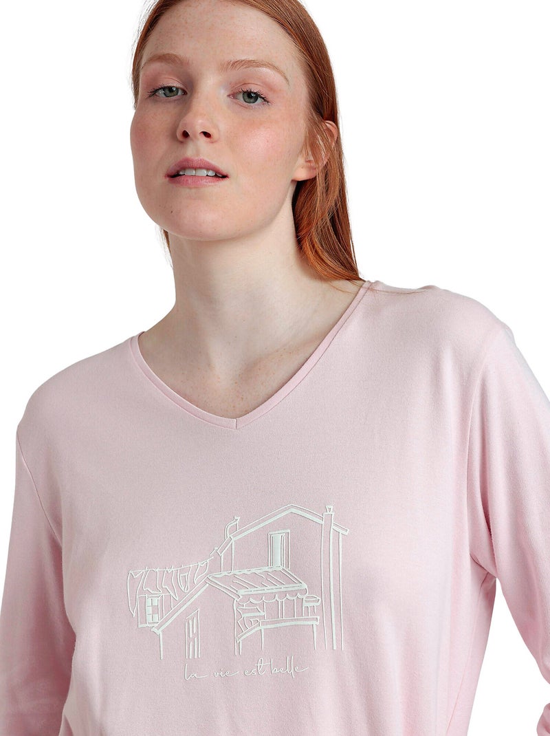 Pyjama broek met lange mouwen top la vie est belle Roze - Kiabi