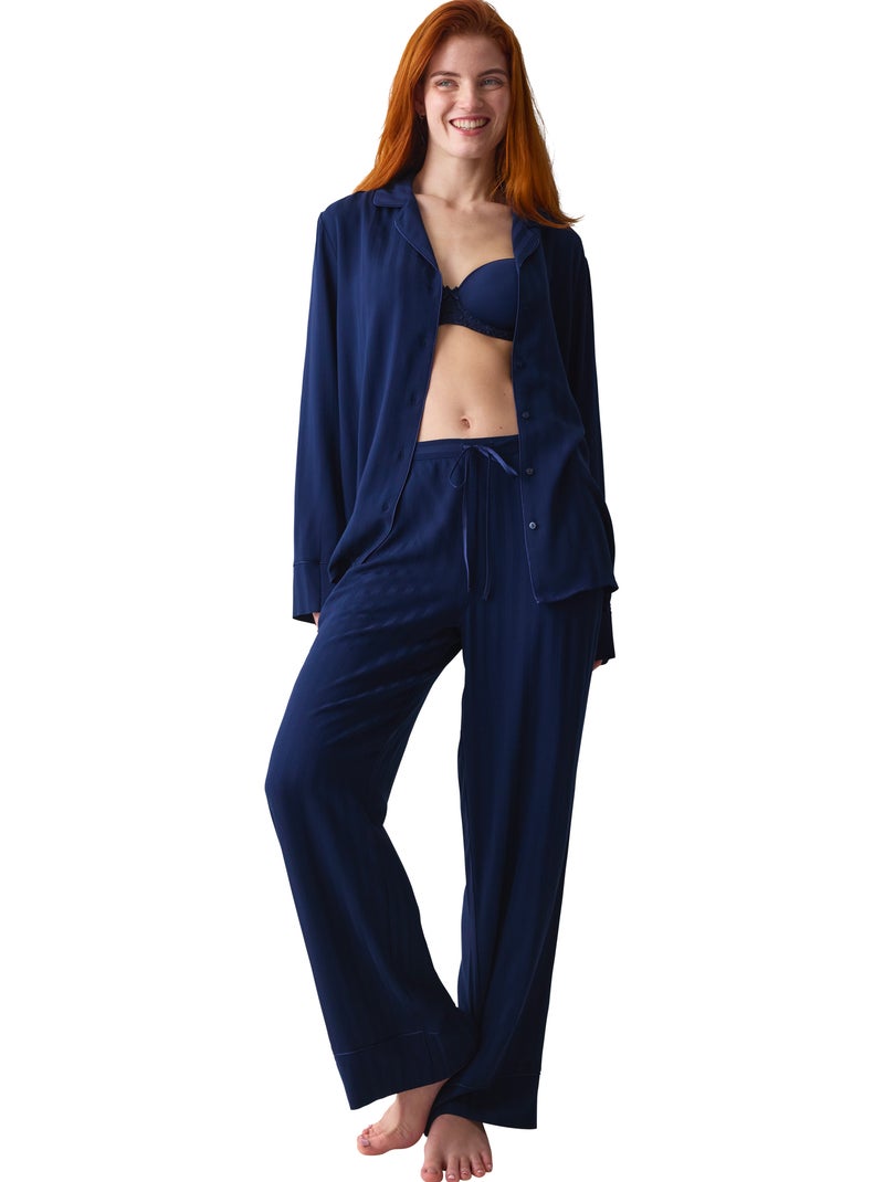 Pyjama broek shirt amourette jacquard Blauw - Kiabi