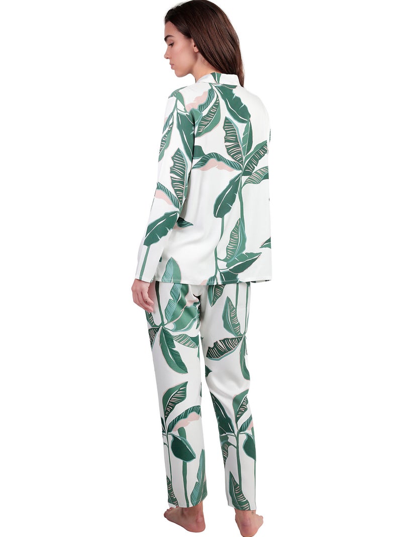 Pyjama broek shirt lange mouwen luxury leaves Groen - Kiabi