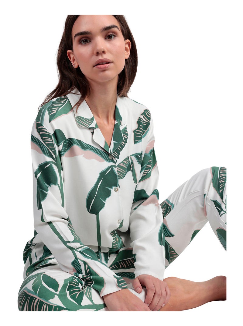 Pyjama broek shirt lange mouwen luxury leaves Groen - Kiabi