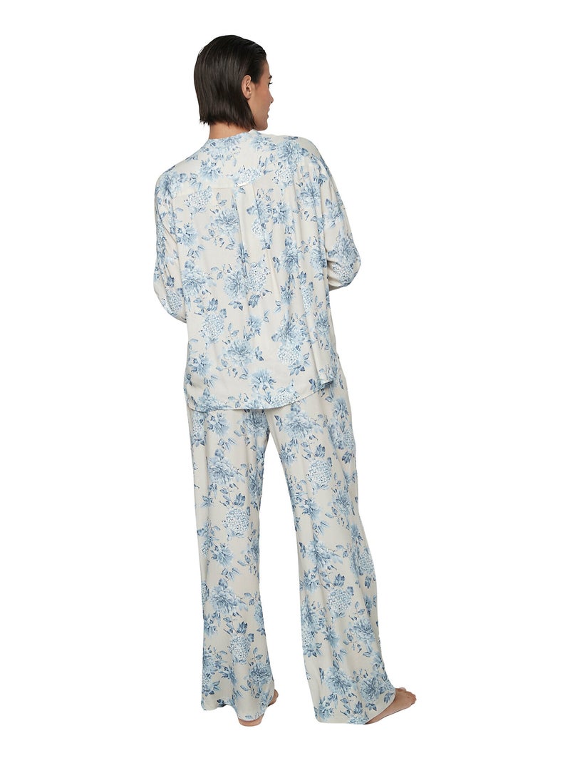 Pyjama broek shirt lange mouwen p107 jardins secrets Blauw - Kiabi