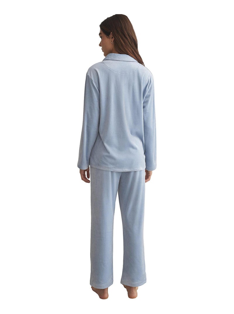 Pyjama broek shirt lange mouwen polarsoft Blauw - Kiabi