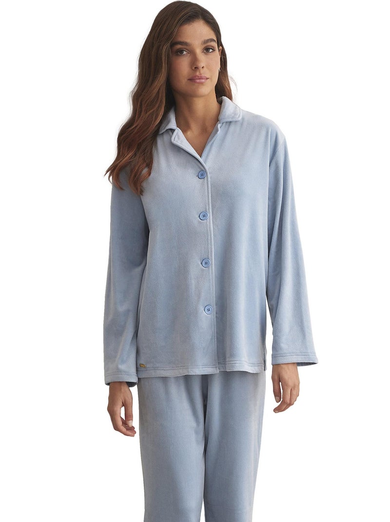 Pyjama broek shirt lange mouwen polarsoft Blauw - Kiabi
