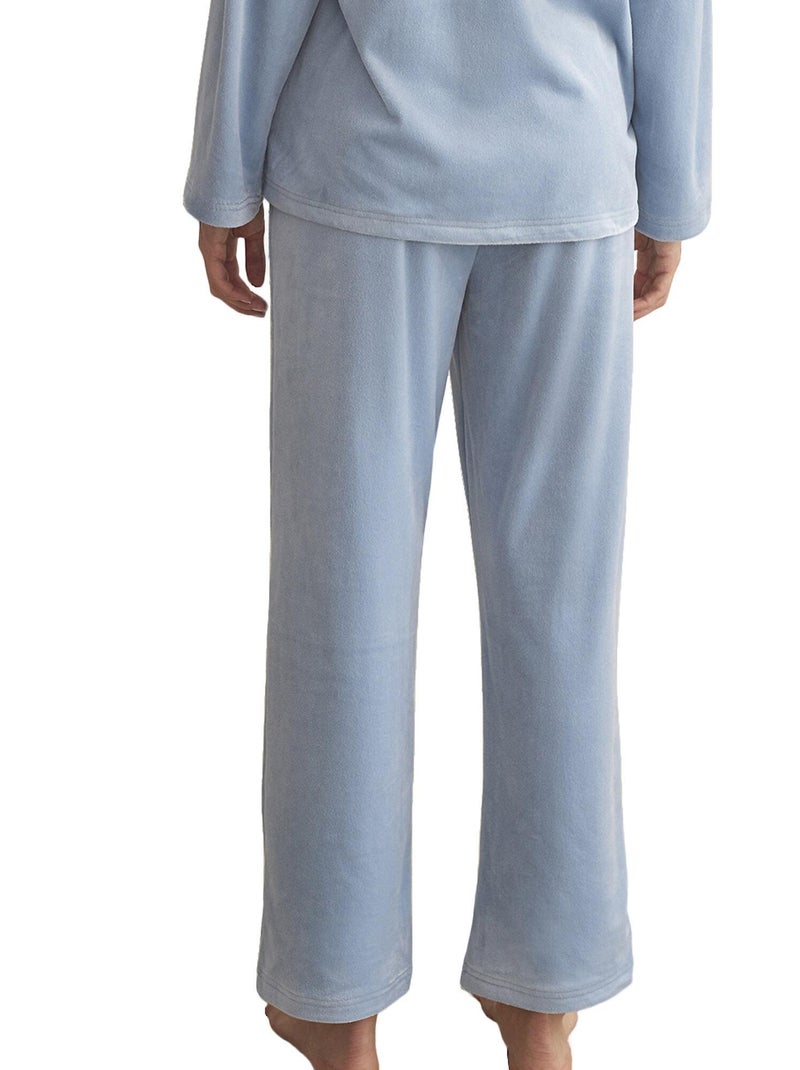 Pyjama broek shirt lange mouwen polarsoft Blauw - Kiabi