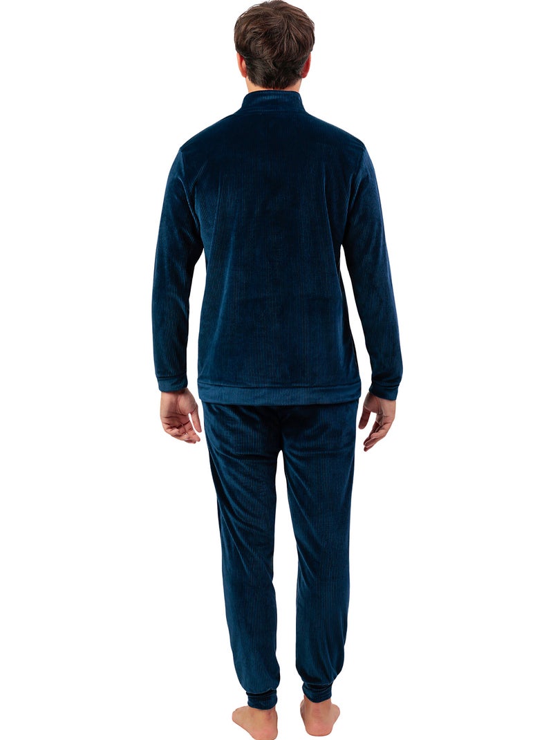 Pyjama broek sweatshirt hoge kraag rits corduroy Blauw - Kiabi