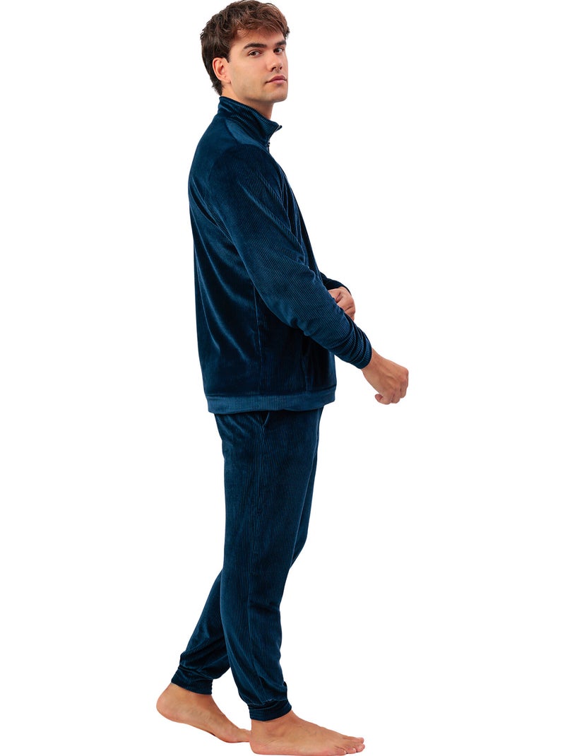 Pyjama broek sweatshirt hoge kraag rits corduroy Blauw - Kiabi