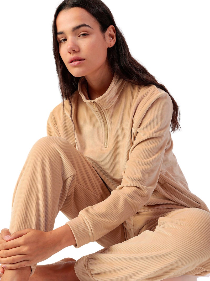 Pyjama broek sweatshirt lange mouwen adm home Beige - Kiabi