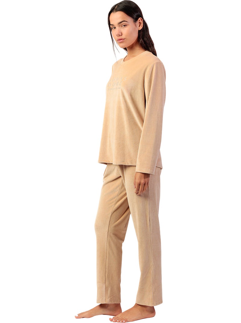 Pyjama broek top lange mouwen adm home Beige - Kiabi