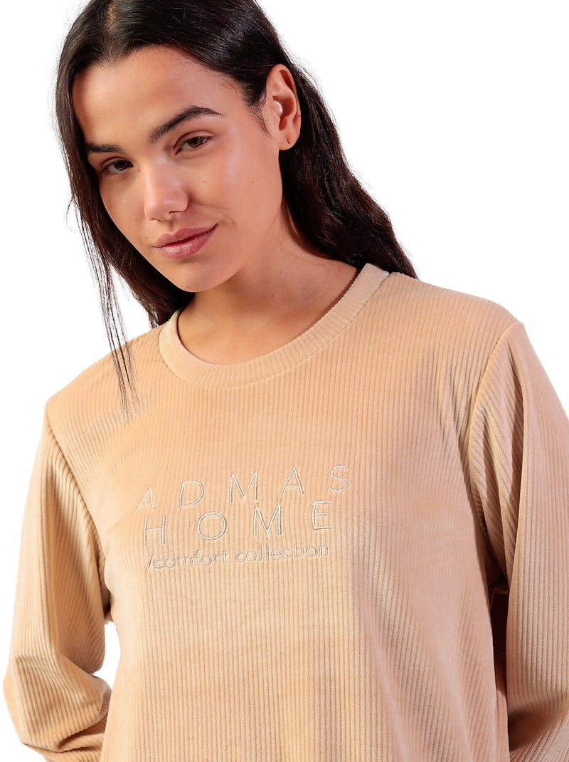 Pyjama broek top lange mouwen adm home Beige - Kiabi
