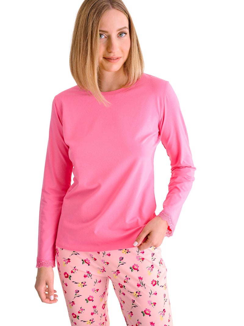 Pyjama broek top lange mouwen bloomy Roze - Kiabi