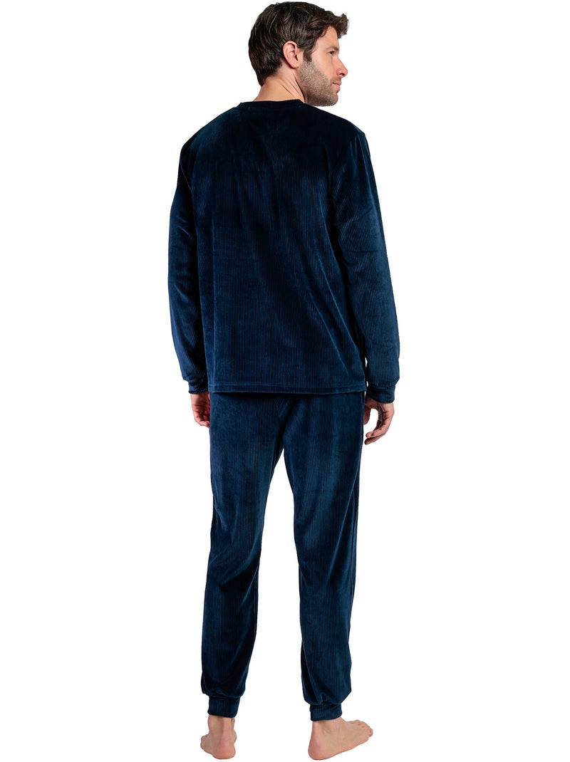 Pyjama broek top lange mouwen corduroy Blauw - Kiabi