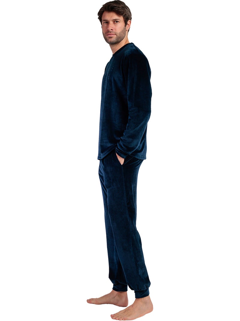 Pyjama broek top lange mouwen corduroy Blauw - Kiabi