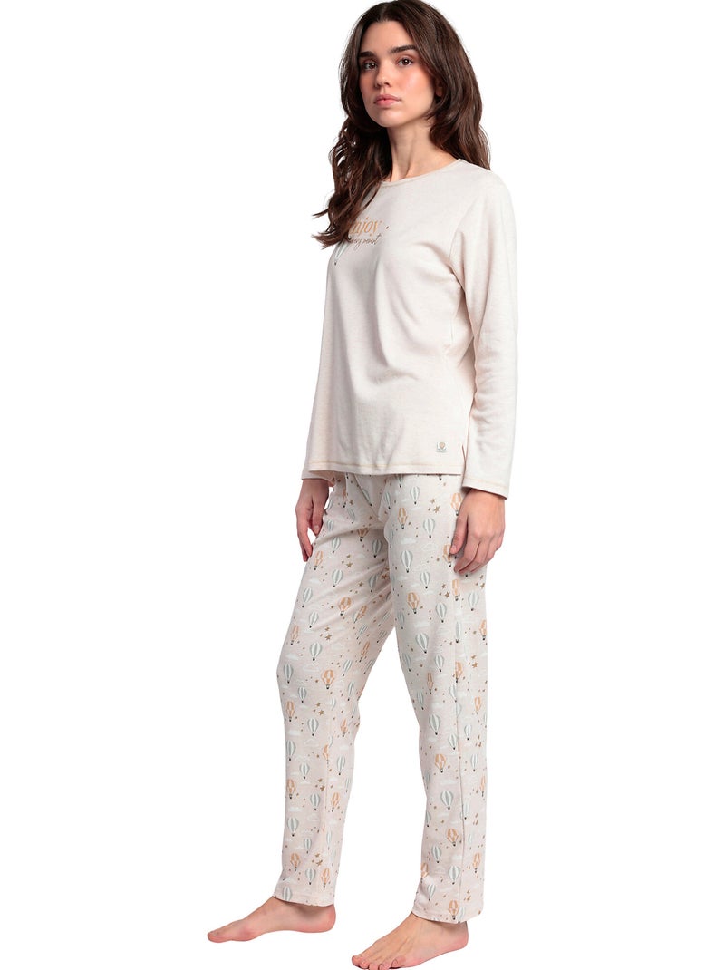 Pyjama broek top lange mouwen enjoy every moment Beige - Kiabi