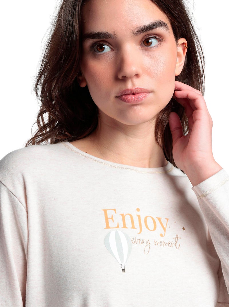 Pyjama broek top lange mouwen enjoy every moment Beige - Kiabi