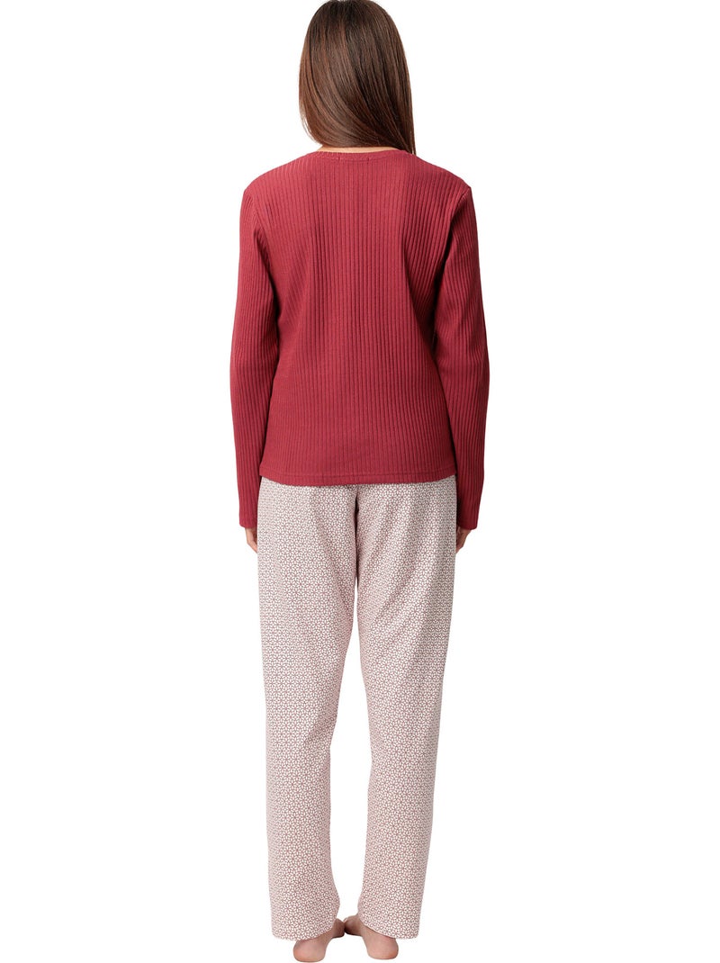 Pyjama broek top lange mouwen geometric flower Bordeaux - Kiabi