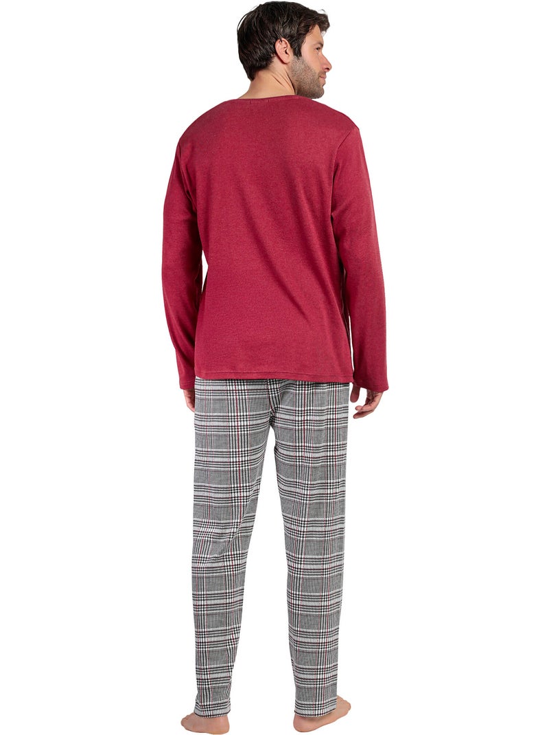 Pyjama broek top lange mouwen houndstooth Bordeaux - Kiabi