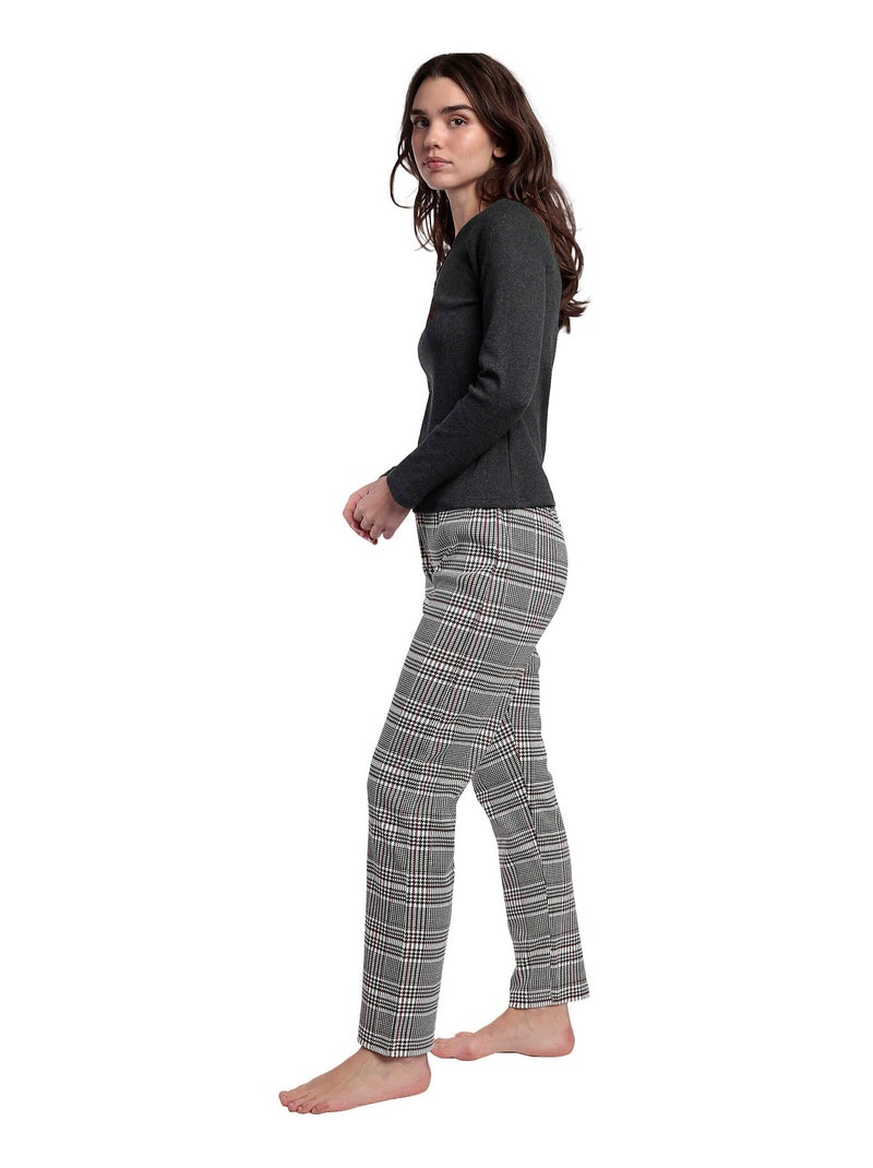 Pyjama broek top lange mouwen houndstooth Grijs - Kiabi