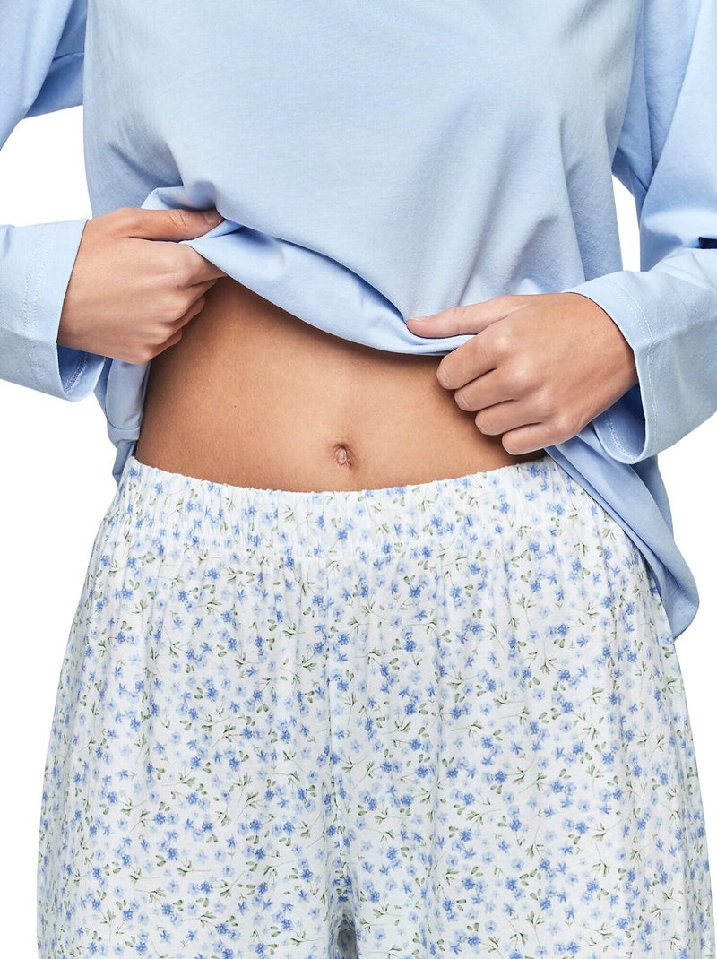 Pyjama broek top lange mouwen p111 preppy flowers Blauw - Kiabi