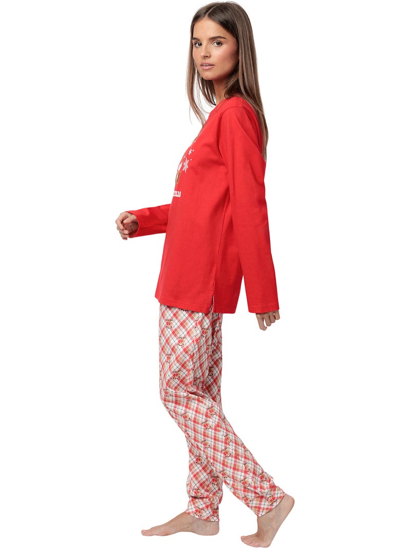 Pyjama broek top lange mouwen reindeer Rood - Kiabi