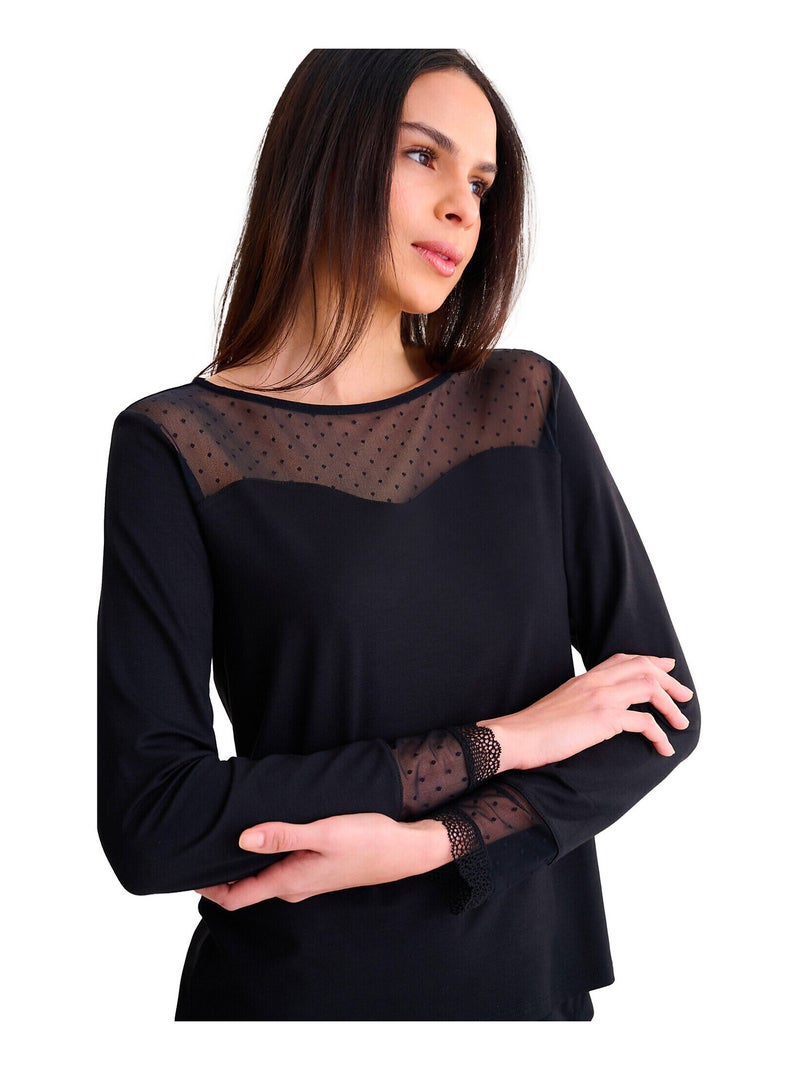 Pyjama broek top lange mouwen roxanne Zwart - Kiabi