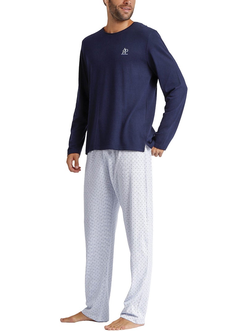 Pyjama broek top lange mouwen stripes and dots Blauw - Kiabi