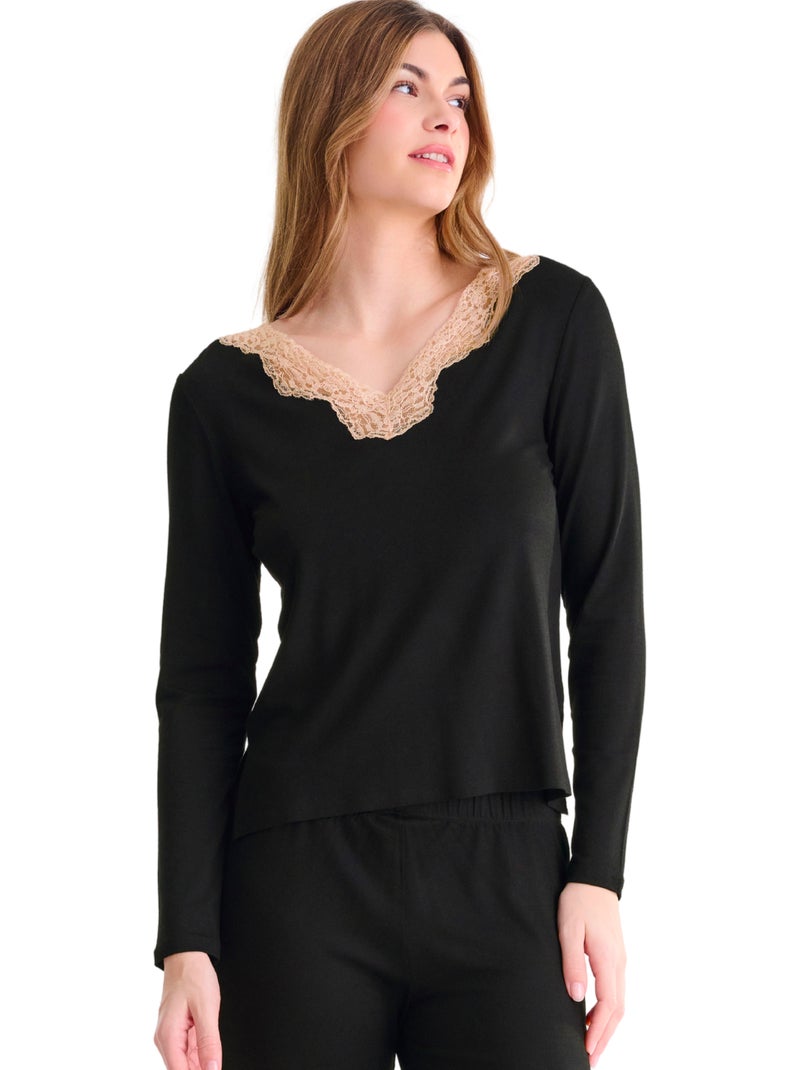 Pyjama broek top lange mouwen tania Zwart - Kiabi