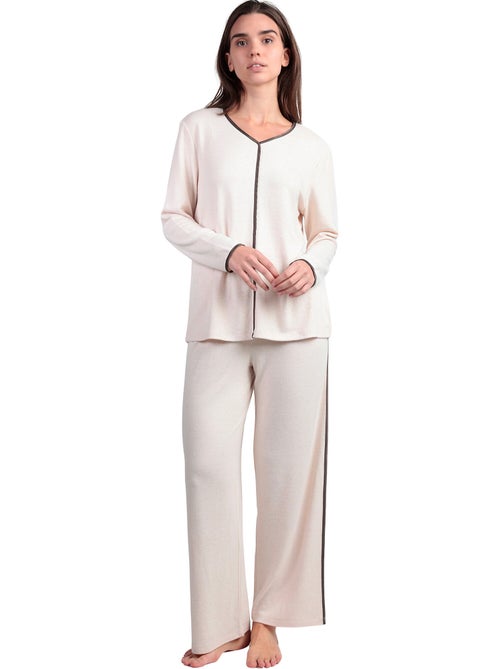Pyjama broek top lange mouwen v-hals elegant bij home - Kiabi Pyjama broek top lange mouwen v-hals elegant bij home - Kiabi